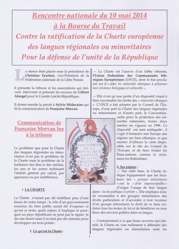 Contre la charte des langues Contre la charte des  langues minoritaires