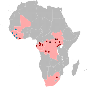 Foyers des épidémies d'Ebola en Afrique