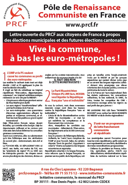 Vive la commune,  à bas les euro-métropoles ! – tract élections municipales