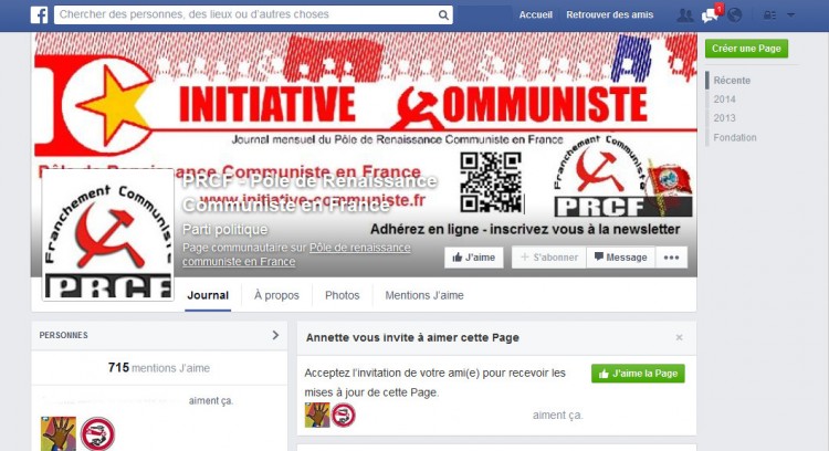Le PRCF sur facebook – plus de 700 j’M