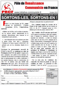 PRCF tract octobre 2014 sortir de l'UE sortir de l'euro sortir de l'OTAN manifestation