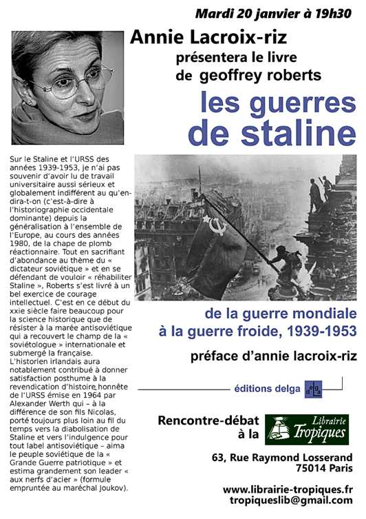 [20 janvier Paris] Conférence d’Annie Lacroix Riz autour du livre Les guerres de Staline, de la guerre mondiale à la guerre froide.