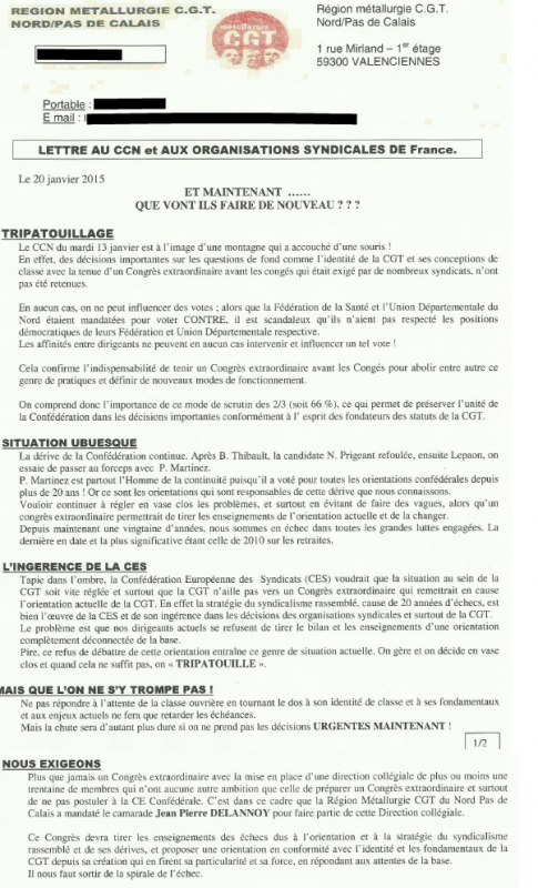 CGT : LETTRE AU CCN et AUX ORGANISATIONS SYNDICALES DE France – Région métallurgie CGT 59/62