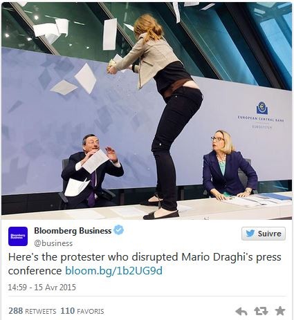 Vidéo : « mettons fin à la dictature de la BCE  » une jeune femme interrompt la conférence de presse de Draghi