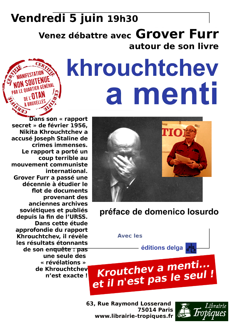 Khrouchtchev a menti et autres recherches sur l’Union soviétique par G Furr #conférence #Paris #5 juin