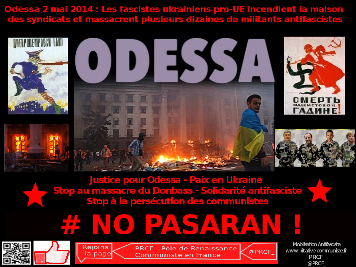 2 mai 2014 à Odessa, les fascistes assassinent dans la maison des syndicats. L’UE et les USA soutiennent leur régime.