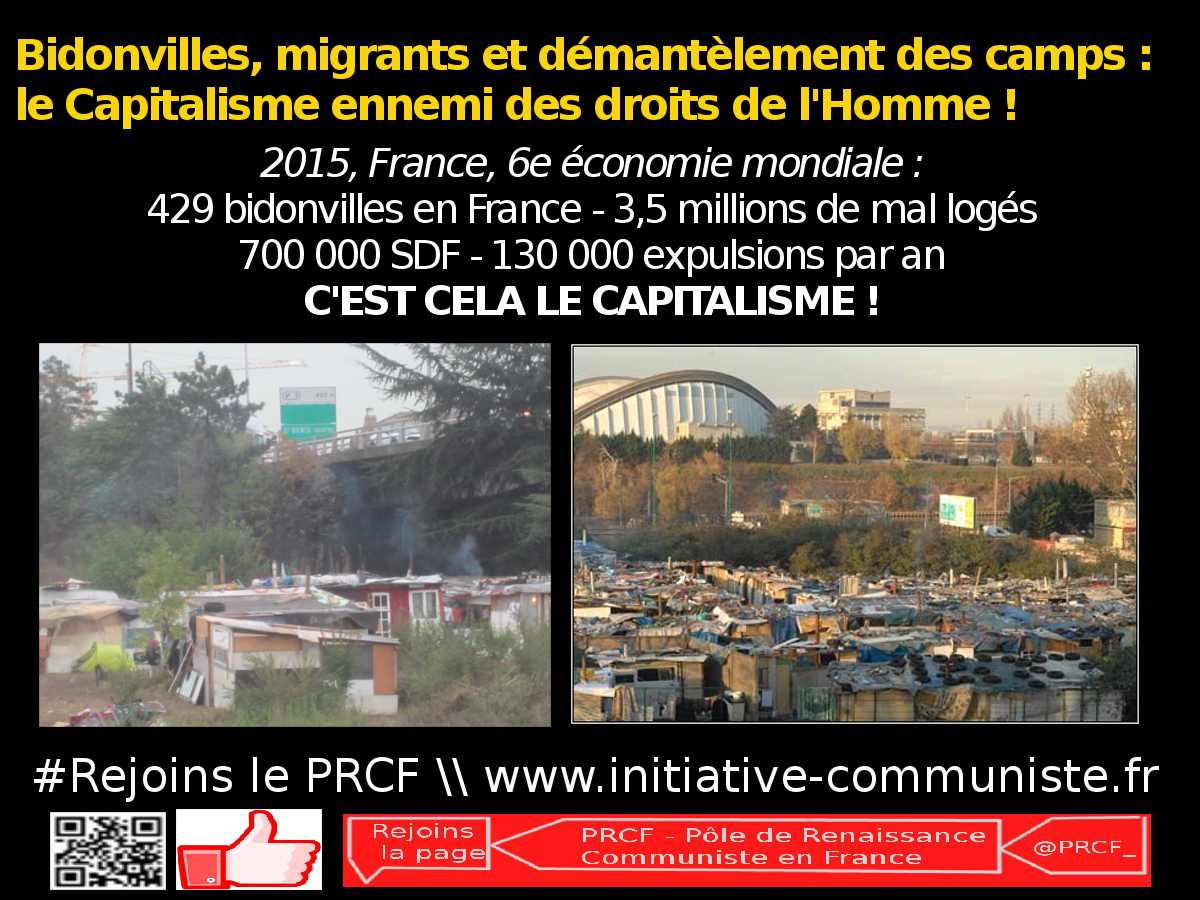 Bidonvilles, migrants et démantèlement des camps : le Capitalisme ennemi des droits de l’Homme !