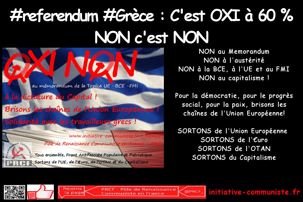 #OXI Grèce : victoire du NON ! C’est NON à l’UE ! 61 % de OXI