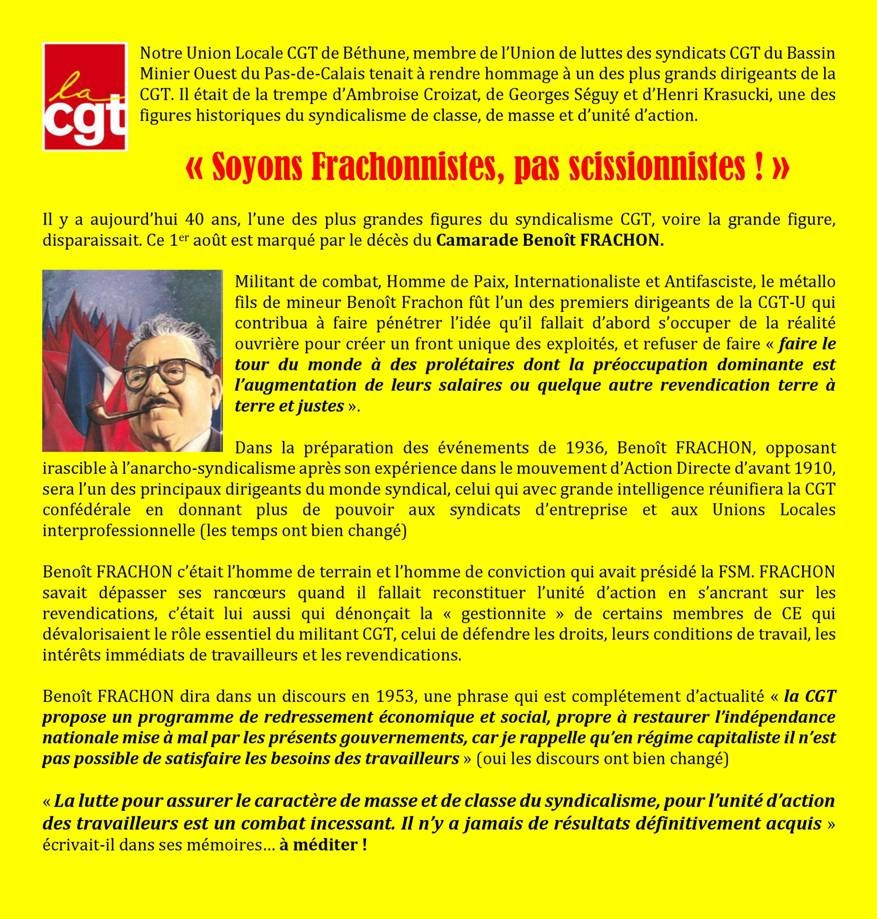« Soyons Franchonnistes, pas scissionnistes ! » par CGT du Bassin Minier Ouest du Pas-de-Clais