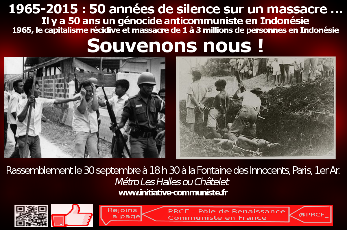 #Indonésie / 1965-2015 : 50 années de silence sur un massacre …  Manifestation à Paris le 30 septembre