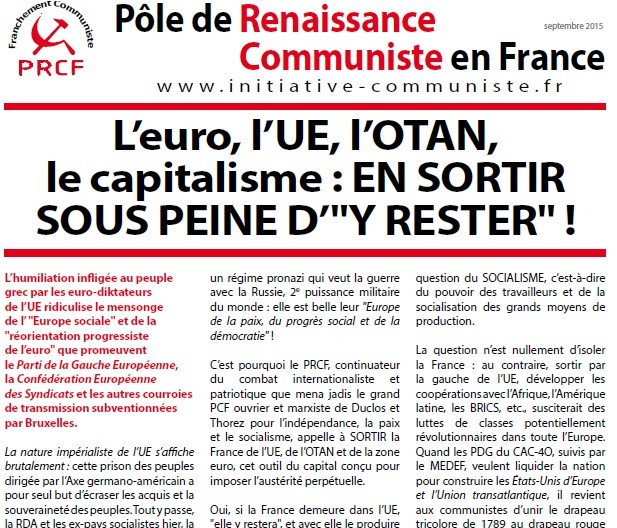 Fête de l’Huma 2015: tract du PRCF #FDH15
