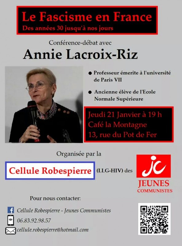 Le Fascisme en France – conférence d’Annie Lacroix-Riz  [21 janvier 2016 – Paris]