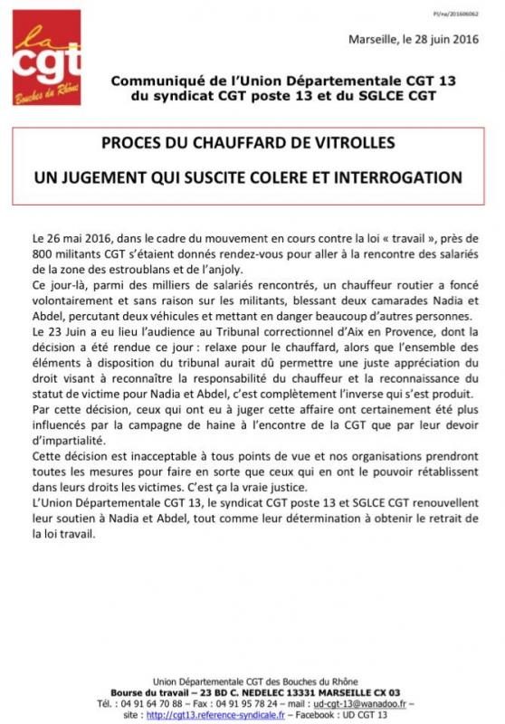 communiqué CGT violences vitroles loi travail