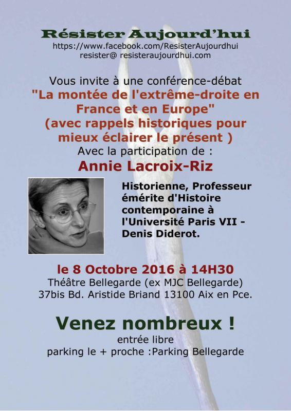 « La montée de l’extrême droite en France et en Europe ! » Annie Lacroix-Riz en conférence le 8 octobre à Aix-en-Provence