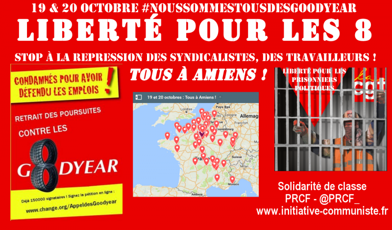 la carte des rendez vous pour être Tous à la manifestation à Amiens le 19 et le 20 octobre ! #goodyearamiens