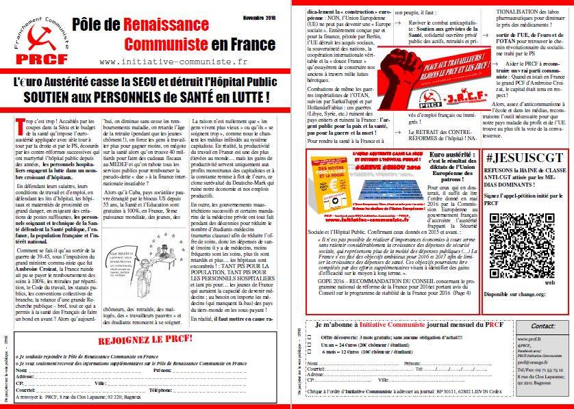 #8nov : SOUTIEN aux personnels de santé en lutte ! tous mobilisés pour la SECU et l’Hôpital Public ! #Tract #PRCF