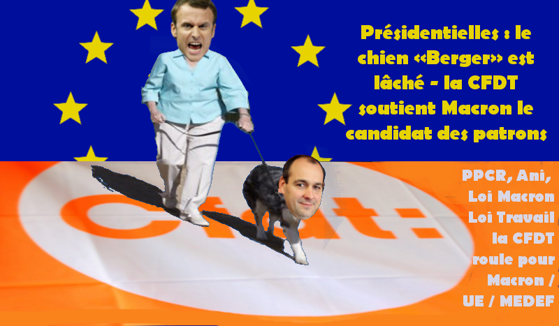 Présidentielles : le chien «Berger» est lâché – la CFDT soutient Macron, le candidat des patrons.
