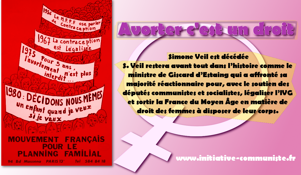 Décès de Simone Veil, la ministre qui avec le soutien des communistes a affronté sa majorité pour légaliser l’IVG