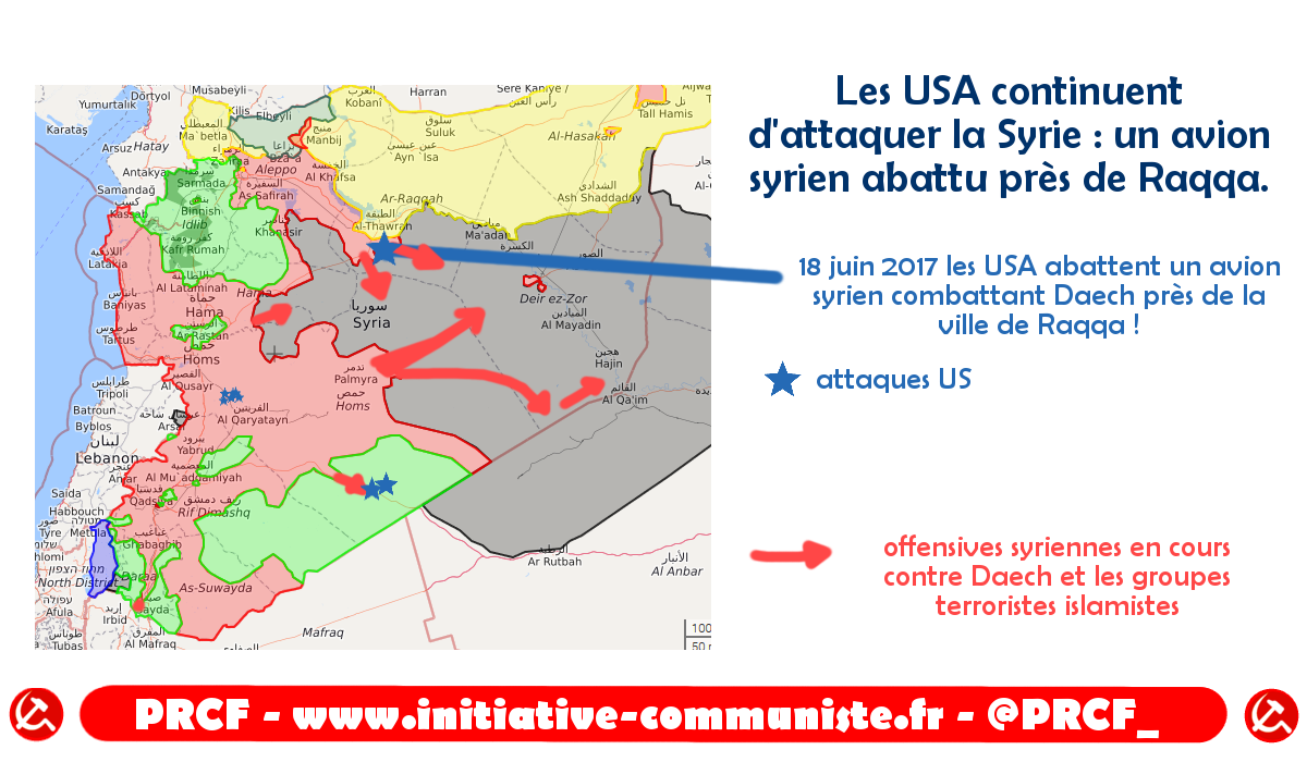 Les USA continuent d’attaquer la Syrie. un avion syrien abattu près de Raqqa.