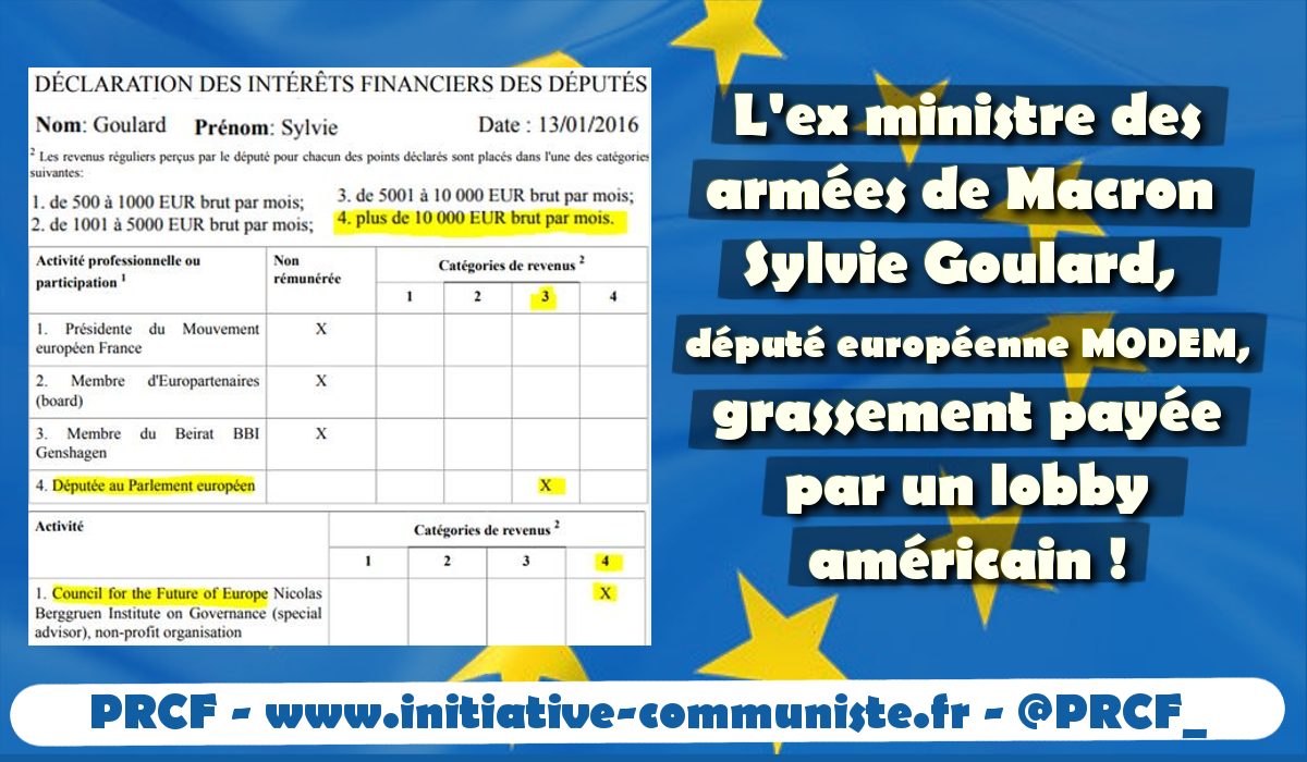 La député européenne ex ministre de Macron S Goulard payée par un lobby US 10 000€ par mois !