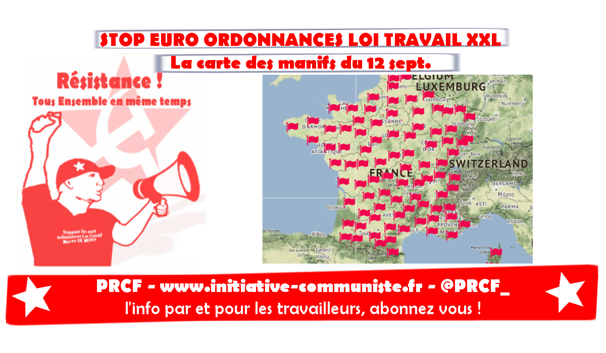 #12sept la carte des manifestations du 12 septembre #loitravail #loitravailXXL