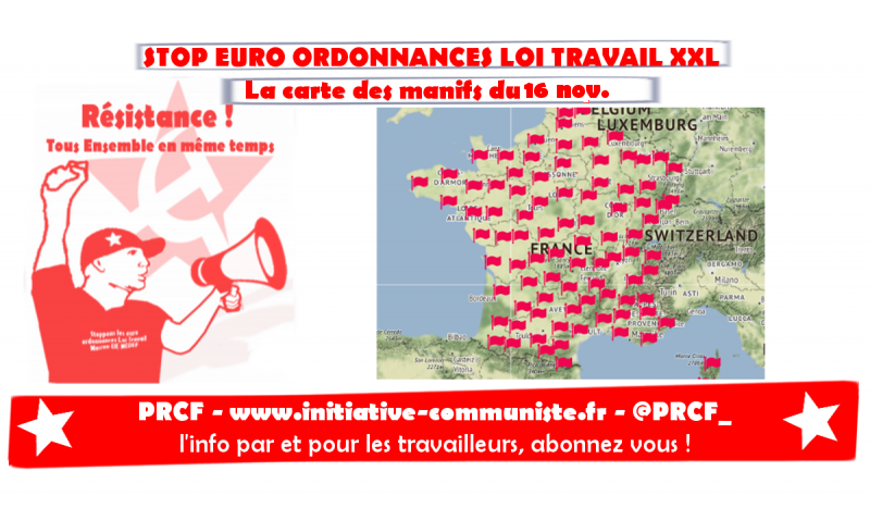 #manif16nov : la carte des manifestations partout en France #loitravail #ordonnances #loitravailXXL