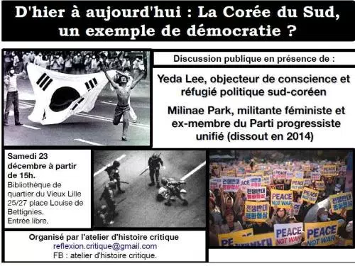 Quelle démocratie en Corée du Sud ? Rencontre-discussion à Lille le 23 décembre 2017