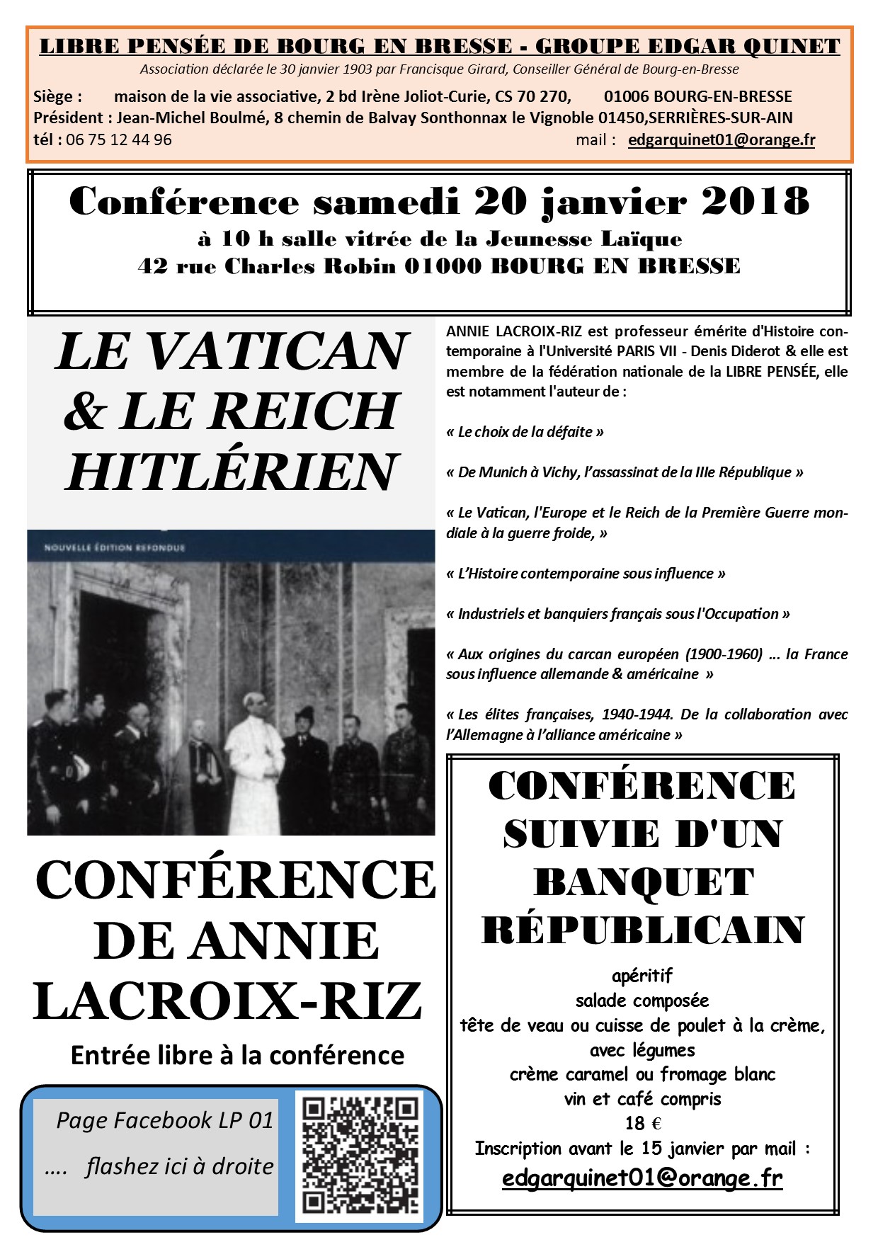 Le Vatican et le Reich hitlérien – conférence d’A Lacroix-Riz [20/01 – Bourg en Bresse]