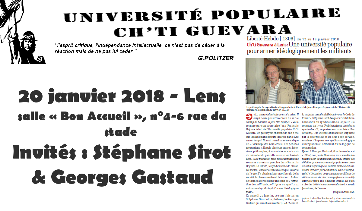 ‘université populaire Ch’ti Guevara reçoit Stéphane Sirot #Lens #20janvier2018