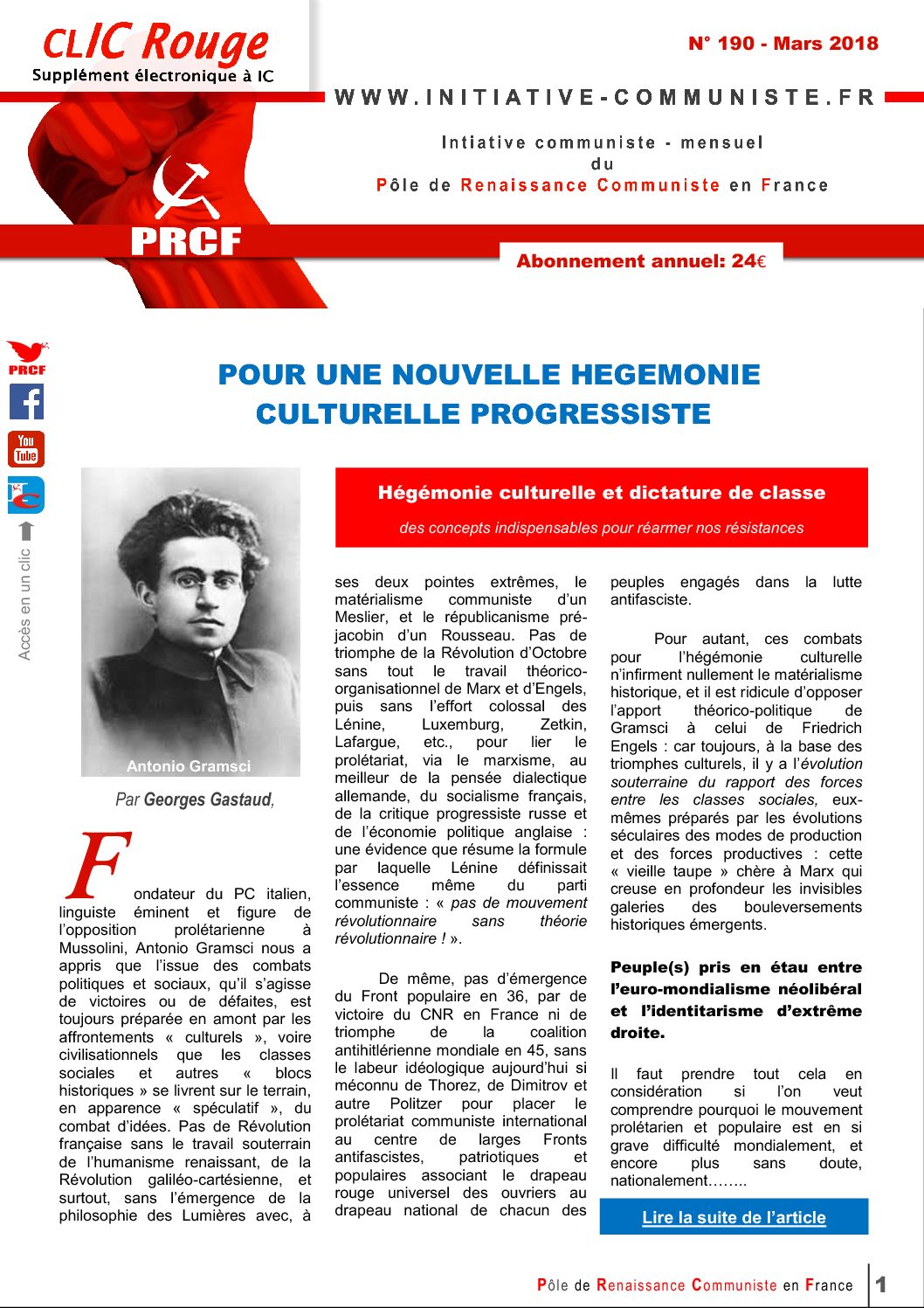 CLIC rouge : votre supplément électronique gratuit à Initiative Communiste [mars 2018]