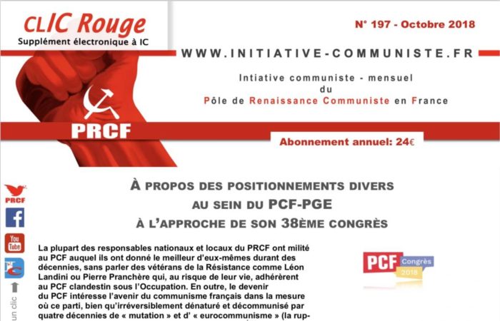 CLIC Rouge 197 – votre supplément électronique gratuit à Initiative Communiste [octobre 2018]