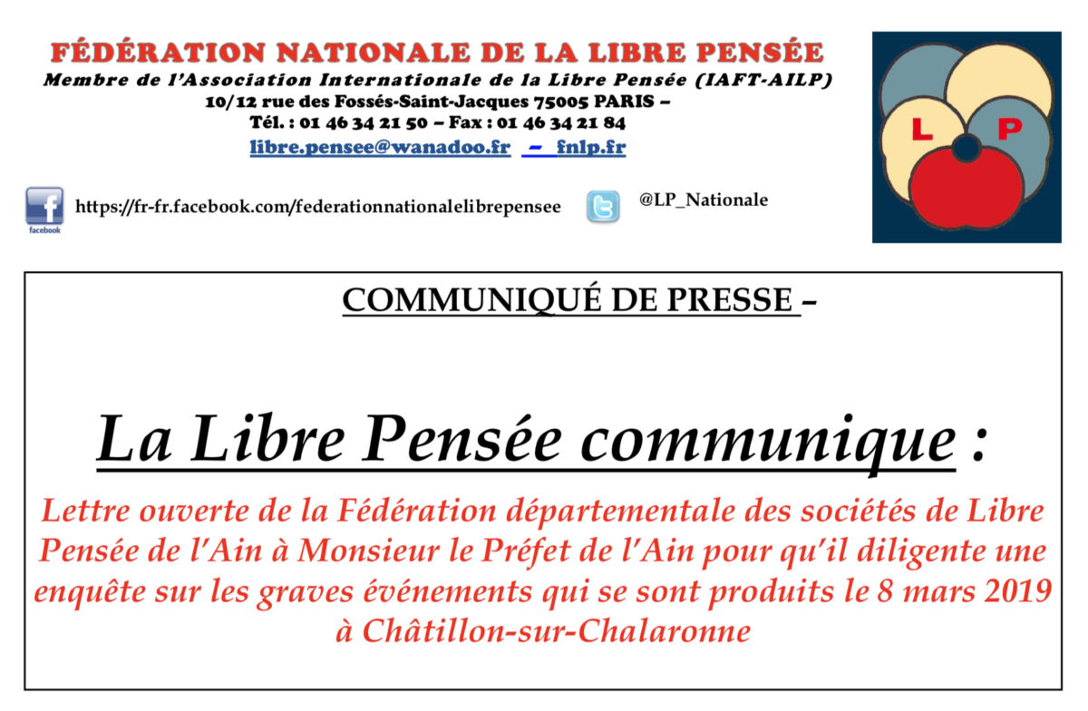 Communiqué de la Libre Pensée