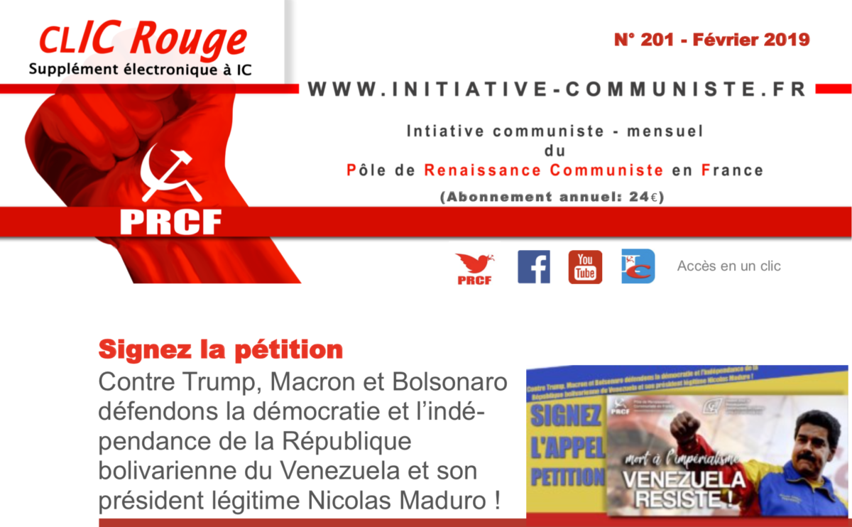 CLIC Rouge 201 – votre supplément électronique gratuit à Initiative Communiste [février 2019]