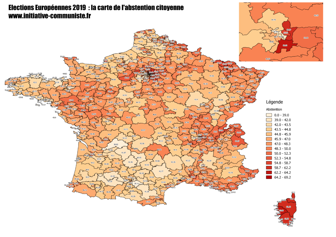 La carte de France des résultats des élections européennes 2019.