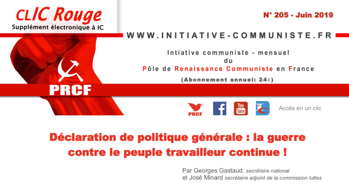 CLIC Rouge 205 – votre supplément électronique gratuit à Initiative Communiste [juin 2019]