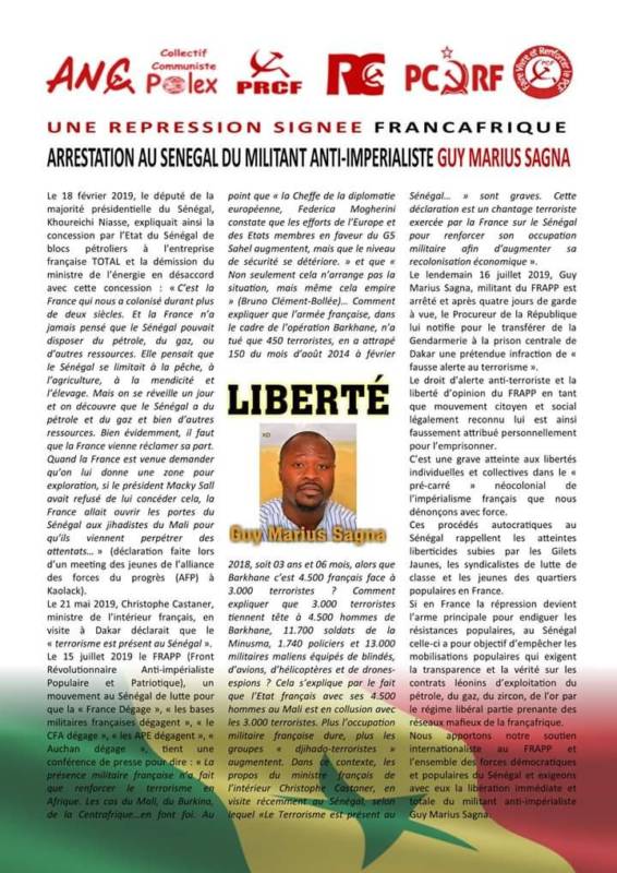 Une repression signée françafrique : arrestation au Sénégal du militant anti impérialiste Guy Marius Sagna.