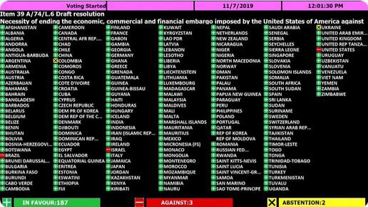 Le blocus de Cuba condamné à l’ONU #7DeNoviembreVotaciónONU #RompamosElBloqueo #VivaCubaSocialista