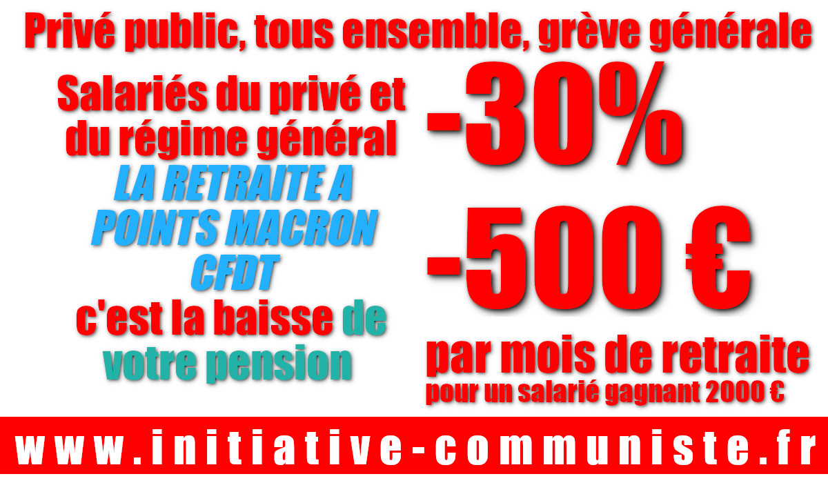 Calculez votre retraite : Salariés du privé, la retraite par points Macron-CFDT, c’est une baisse de 30% de votre retraite et -500€ de pension chaque mois ! #réformedesretraites #grève10décembre