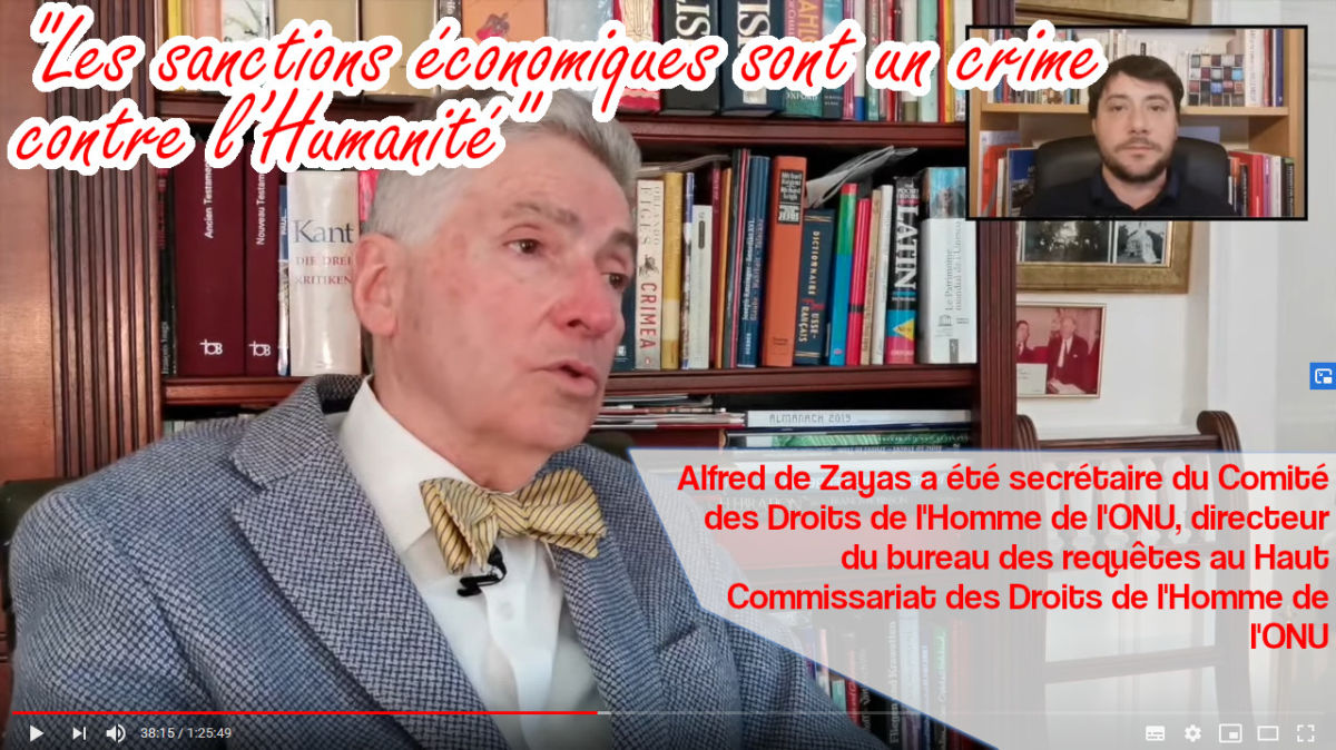 Alfred de Zayas : « Les sanctions économiques sont un crime contre l’Humanité » !