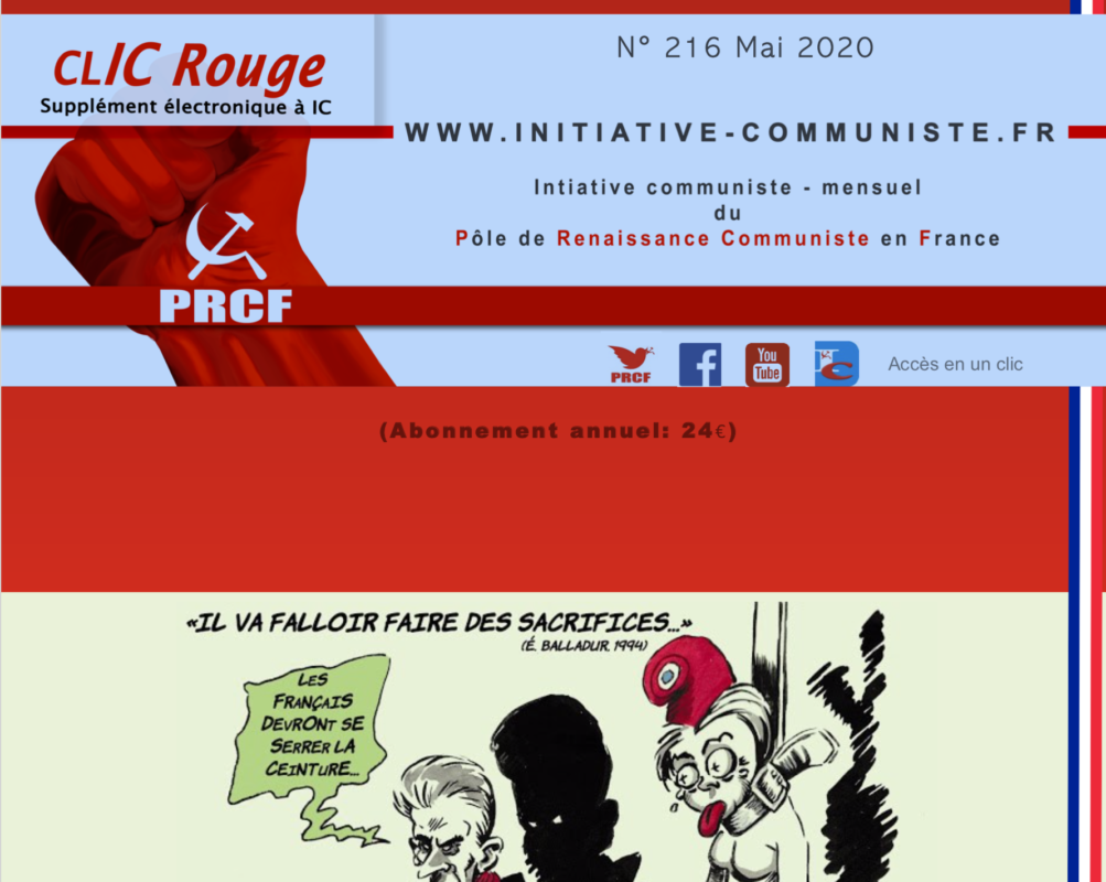 CLIC Rouge 216 – votre supplément électronique gratuit à Initiative Communiste [mai 2020]