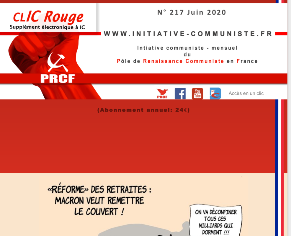 CLIC Rouge 217 – votre supplément électronique gratuit à Initiative Communiste [juin 2020]