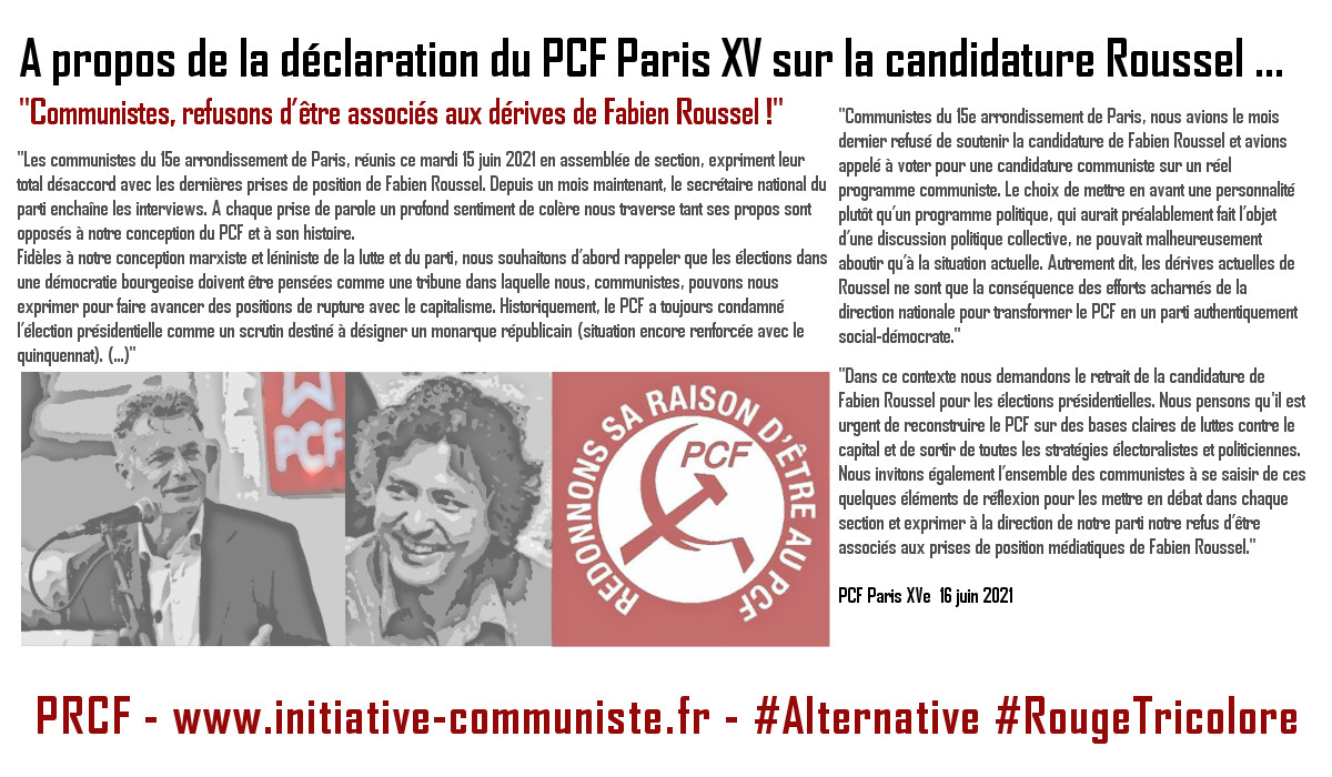 À propos de la déclaration du PCF Paris XV sur la candidature Roussel.