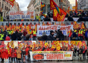 Bas les armes, augmentez les salaires ! les syndicats italiens mobilisent contre la guerre donc pour les salaires.