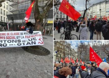 Le PRCF mobilisé pour la paix, présent dans les manifestations avec le mouvement pour la paix. « L’argent pour le salaires, pas pour la guerre »