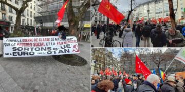 Le PRCF mobilisé pour la paix, présent dans les manifestations avec le mouvement pour la paix. « L&rsquo;argent pour le salaires, pas pour la guerre »