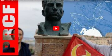 Au monument à Missak Manouchian, à Marseille, les militants du PRCF prennent la parole pour la paix, contre le fascisme.