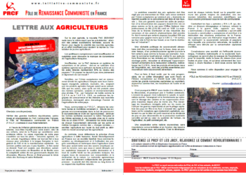 L’ennemi des agriculteurs est le complexe agro-industriel capitaliste ! [Lettre du PRCF aux agriculteurs en colère – tract]