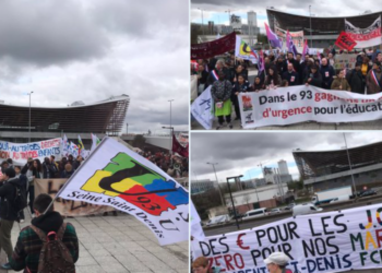 Notre argent pour l’éducation, pas pour les canons, les milliards pour l’école publique par pour les jeux olympiques !