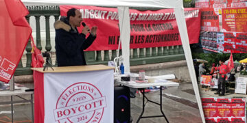 La campagne pour le boycott de l&rsquo;élection européenne bat son plein : manifestation à Paris, tractage et affichage dans toute la France.