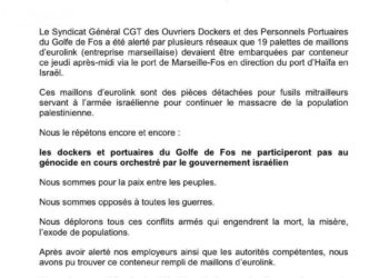Le PRCF salue la décision exemplaire des dockers de Fos : un acte de résistance contre le génocide et l’impérialisme !